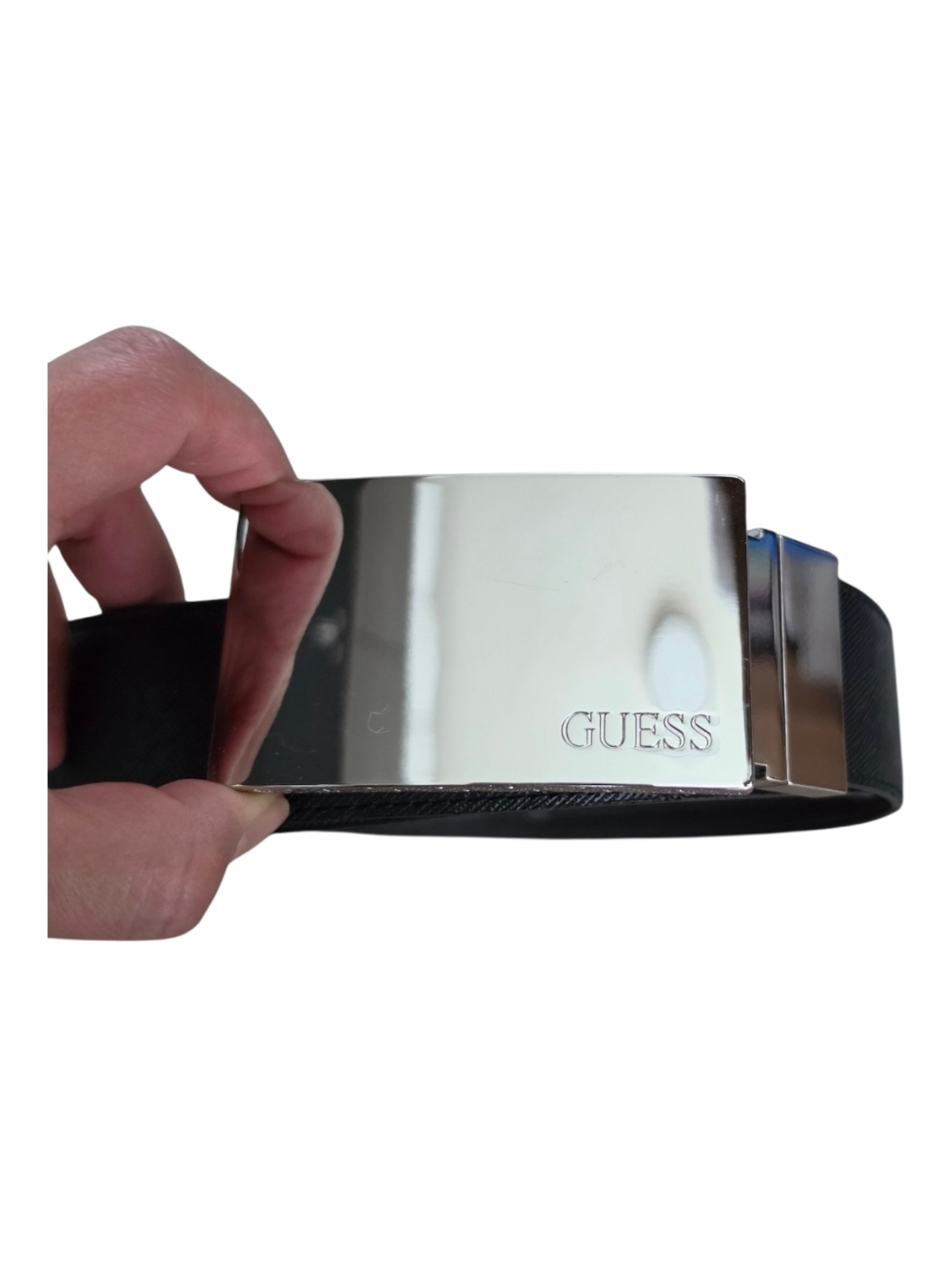 GUESS Reversible Leather Belt Size 38 Black/Brown Silver Buckle New
